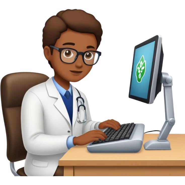 A PhD student typing on a computer for Biology questions emoji