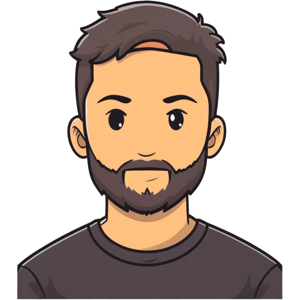 young man with wheatish skin, beard, age 24, wearing black tshirt emoji