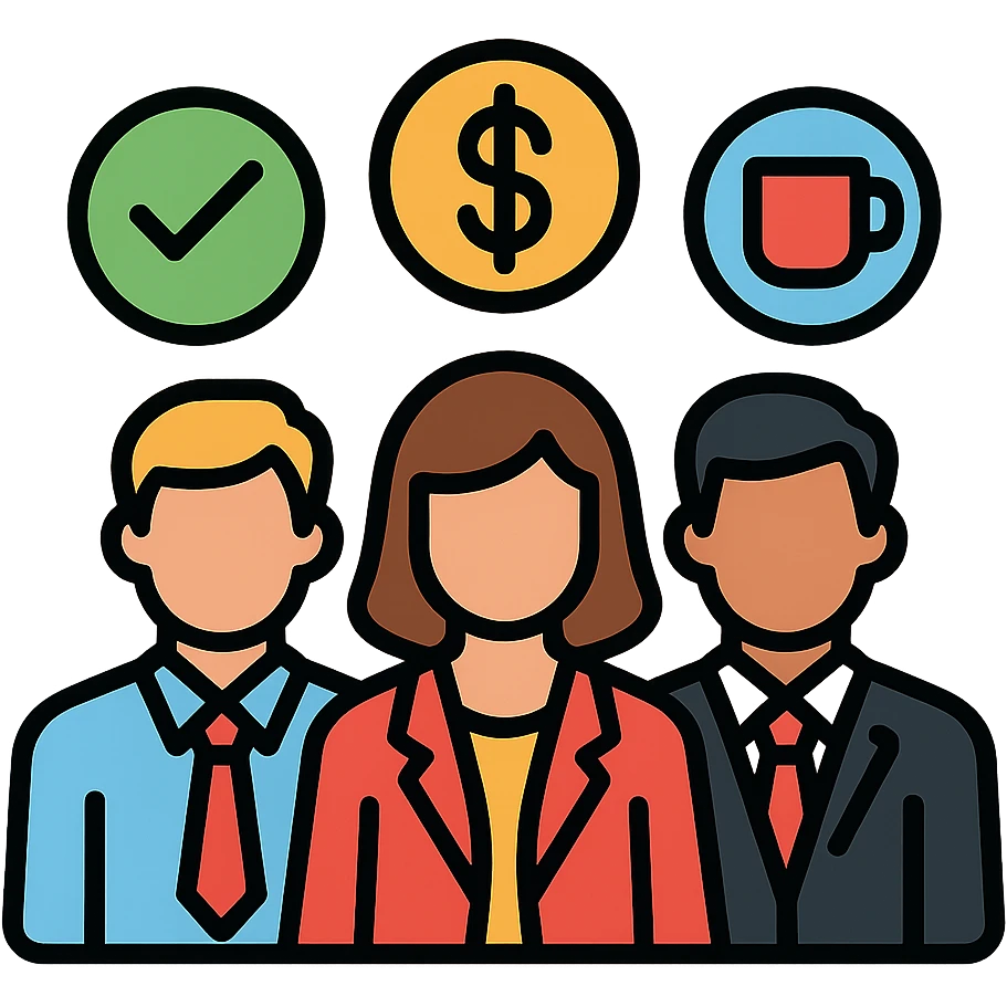 group of Verizon staff with perk icons, clean and modern emoji
