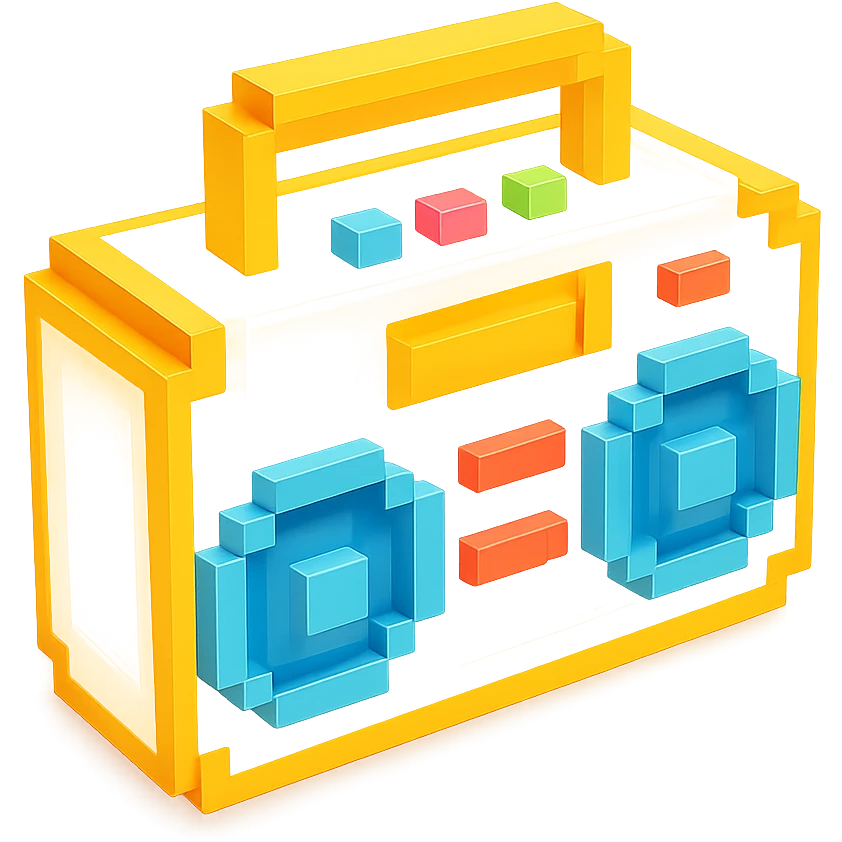 сделай белый святящейся бумбокс, no background emoji