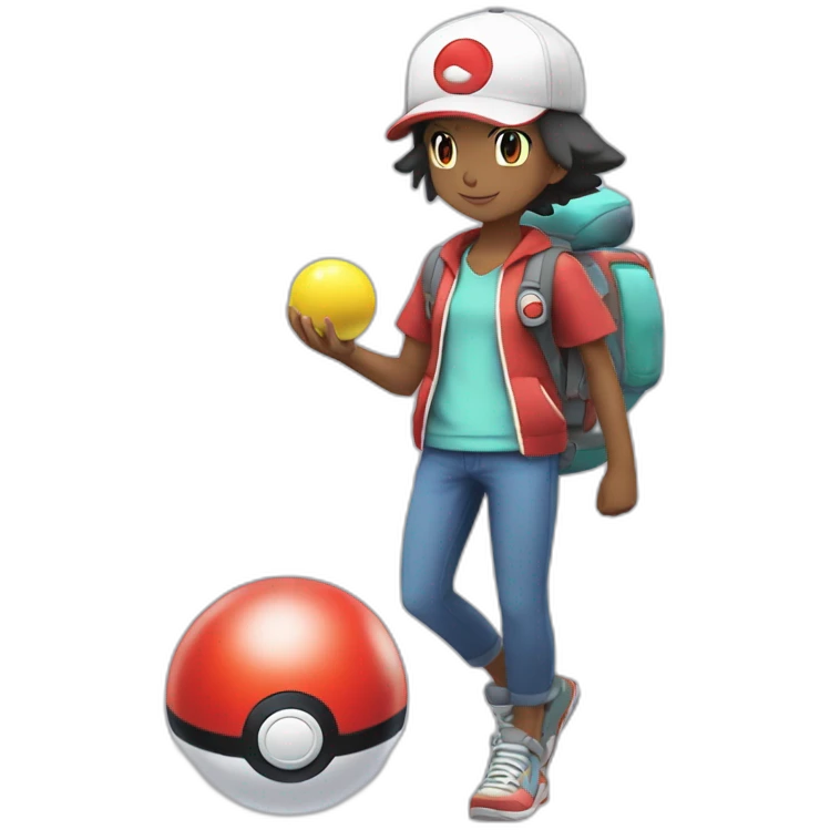 Pokemon trainer with a poke ball and à pokemon emoji