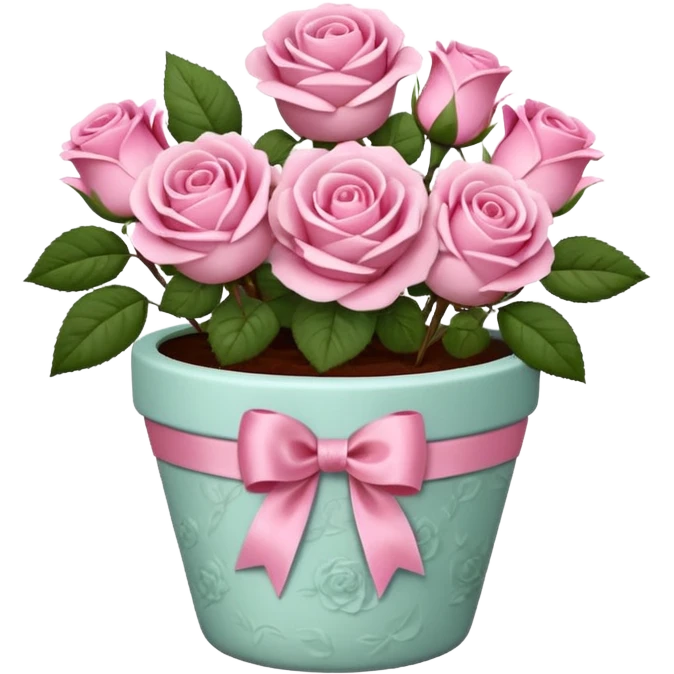 Flower pot with pink roses and ribbon emoji