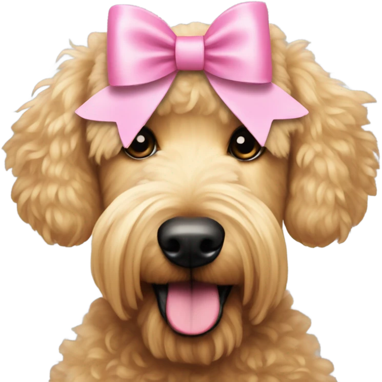 Blonde golden doodle with pink bows in her hair emoji