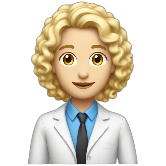A teacher with blond hair curly and blue eyes emoji