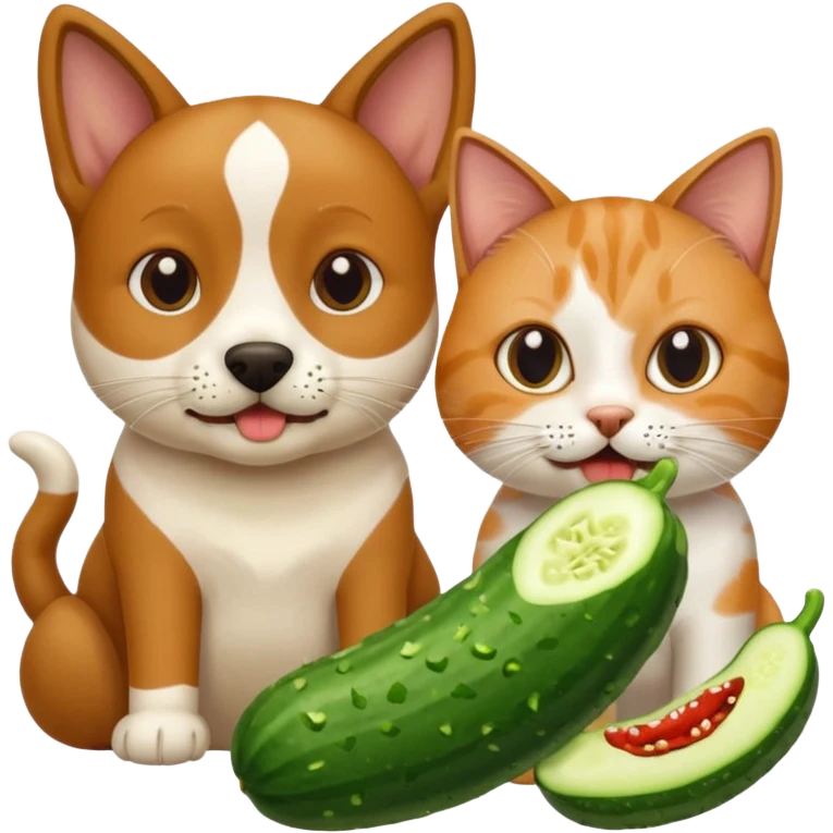 Köpekin yaninda kedi ikside hiyar yesin emoji