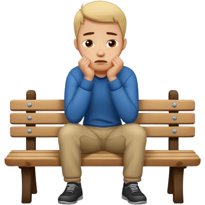 man sitting on a bench, looking frustrated and depressed emoji