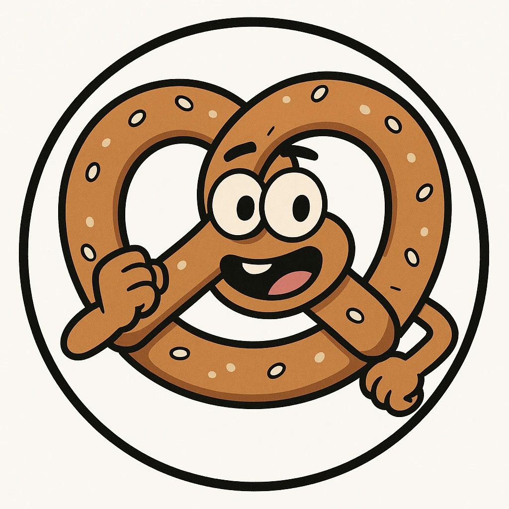 little alchemy style icon
subject: pretzel
border: medium-black
shape: round, circular
background: white
style: full color fill with medium black outlining emoji