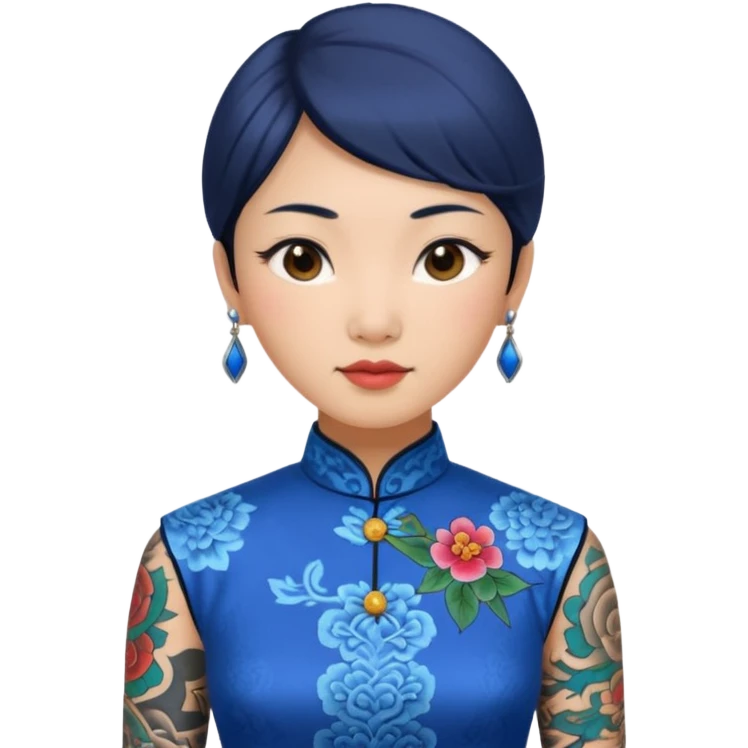 ancient woman with tatooed and blue cheongsam emoji