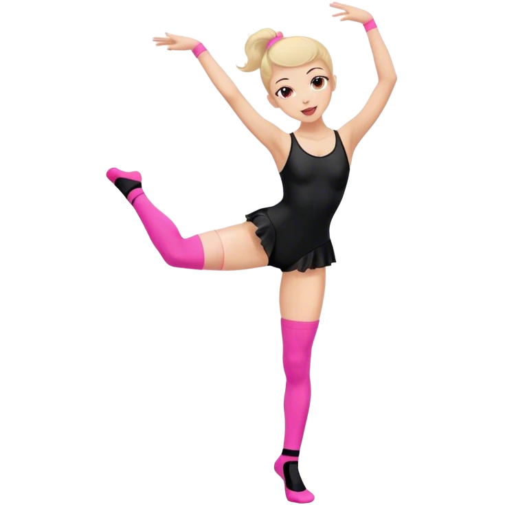 sport dancer in black leotards and pink socks who talk emoji