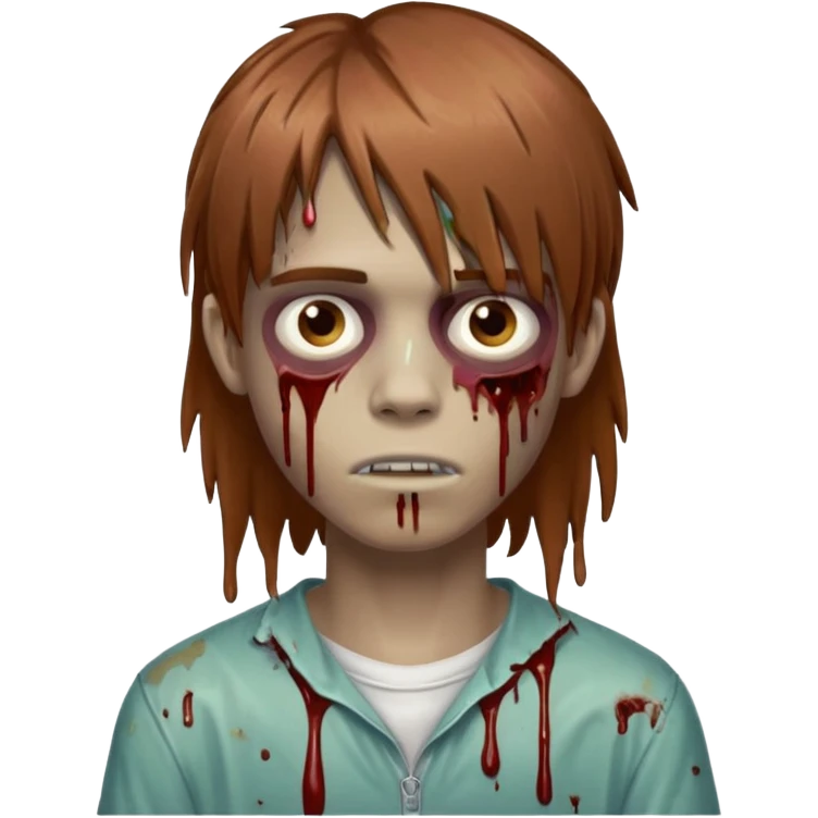Chico adolescente zombie estilo drip con corte estilo mullet largo texturizado color castaño rojizo medio claro emoji