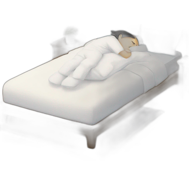 Korean sleeping in a bed with a pillow that separate his left and right foot emoji