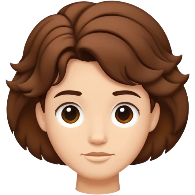 flat emoji-style digital illustration of a short, rounded, voluminous hairstyle with upward flicks at the sides, inspired by Disney's Hercules, rich brown, black outline, no texture, white background emoji