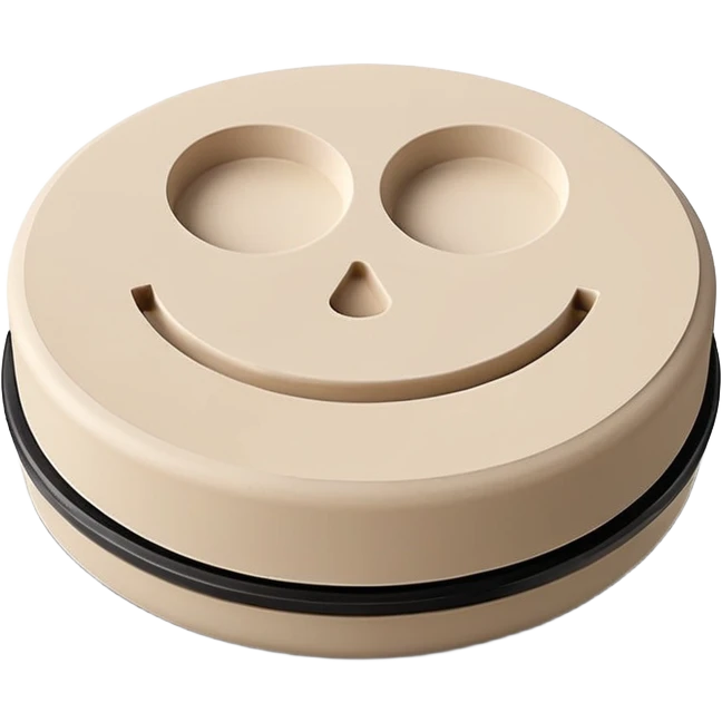 compact solid cleaning clay puck or disc, light beige or chalky white, dry matte surface, slight cracks or texture lines on top, round or oval with smooth edges, handmade natural cleaner, no sponge lid or container, apple emoji style, soft lighting, subtle shadows, emoji scale emoji