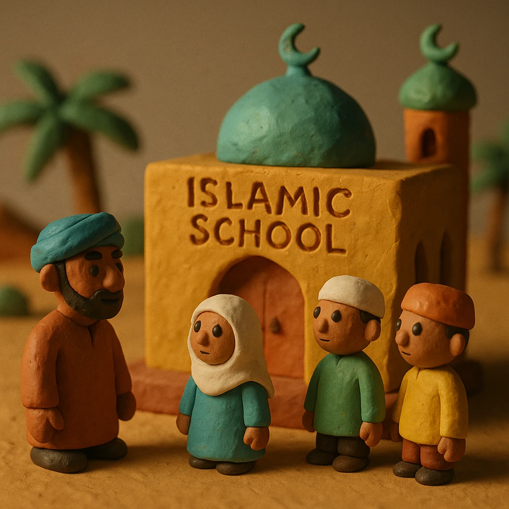 claymation-style Islamic school, with a warm and tactile feel emoji