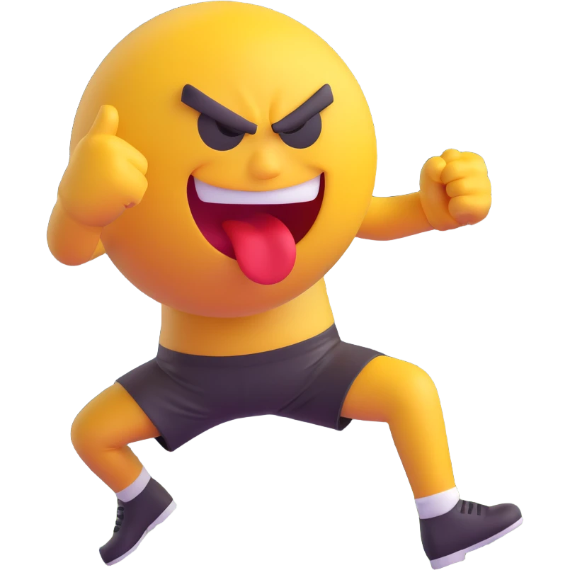 grotesque, angry emoji face executing a powerful high kick, ball and damaged wire mesh fence, bold and intense emoji