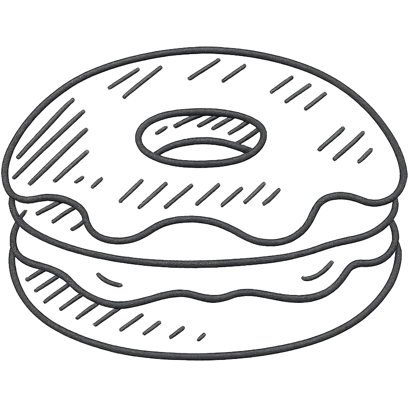 hand-drawn outlined Boston cream donut with chocolate top and custard filling emoji