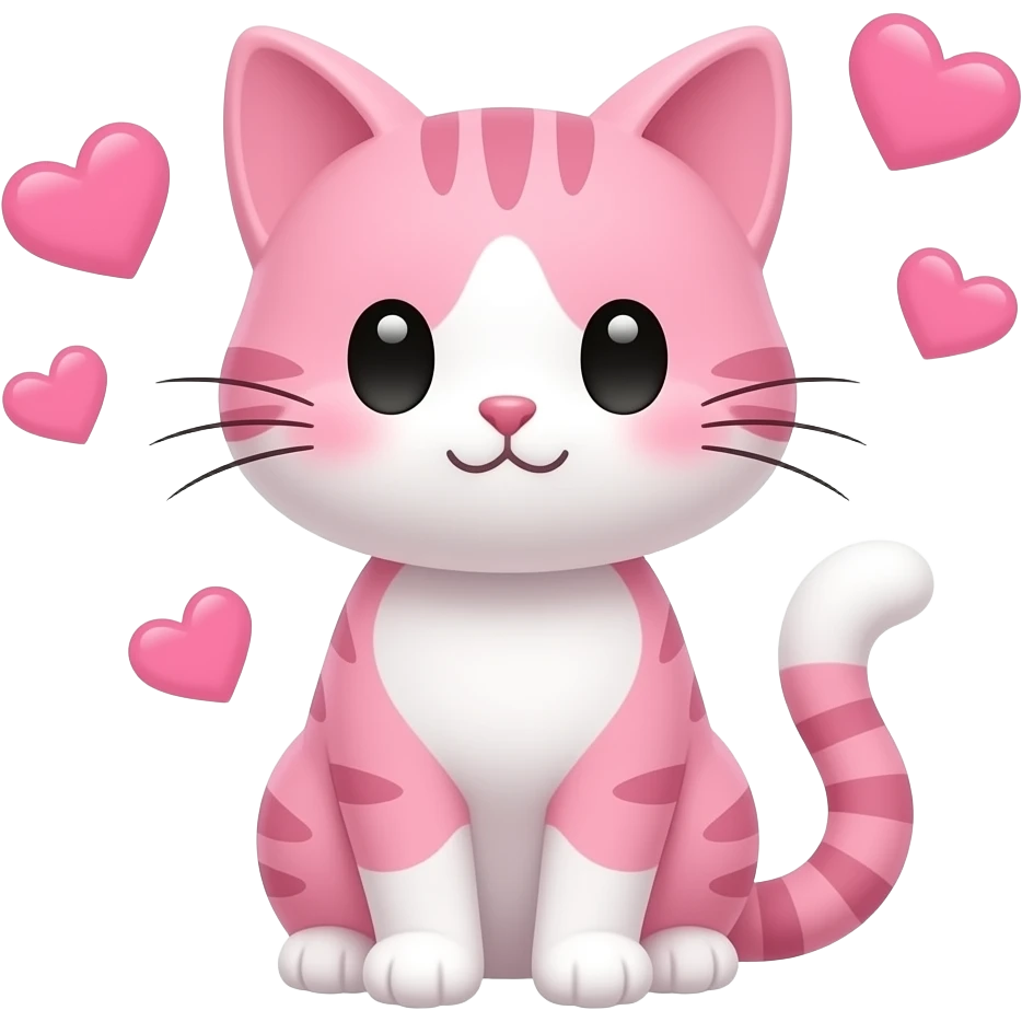kawaii  cat pink with hearts emoji