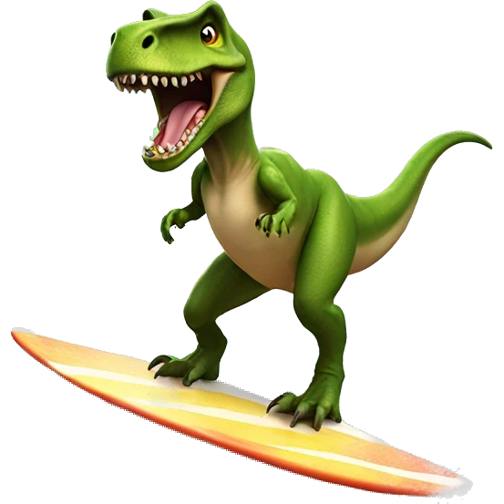 A T-rex surfing  emoji