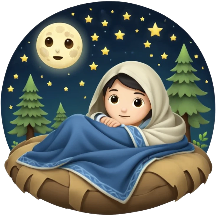 moon tucked into blanket by tiny forest alchemist emoji