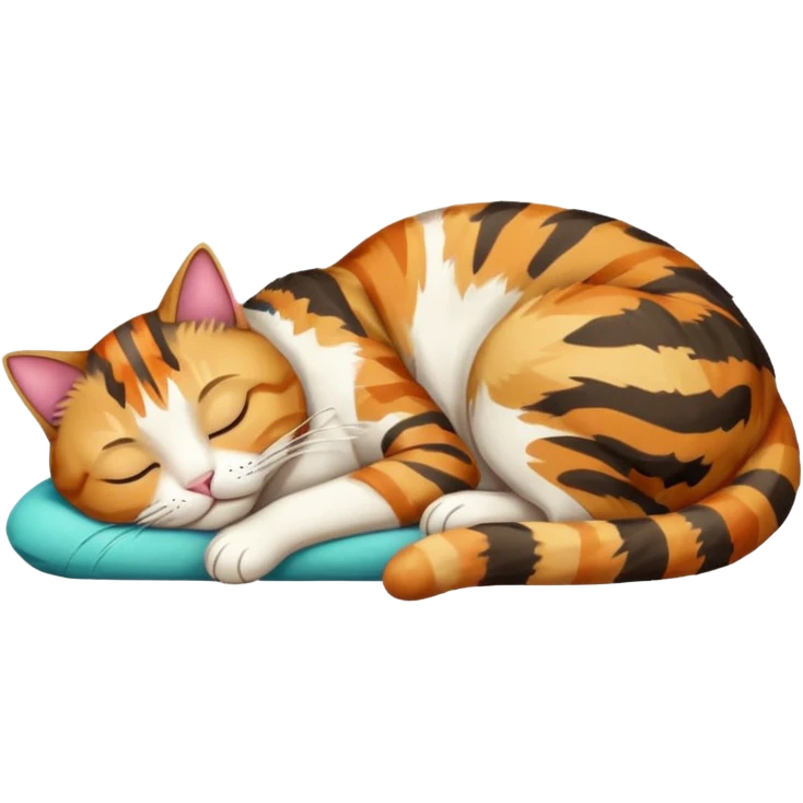 full body colourful light patched calico tabby cat sleeping emoji