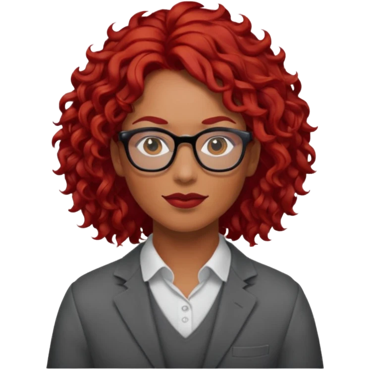 Peli roja rojo fuerte , con lentes pelo rizada largo emoji