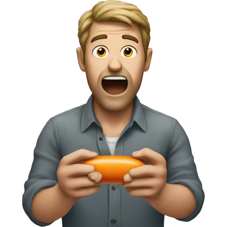 A man eating a giant pill with two hands emoji