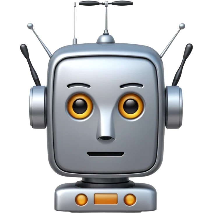 Robot emoji face with square head, digital display eyes, antenna emoji