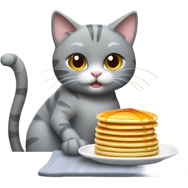 Gray cat eating pancakes  emoji