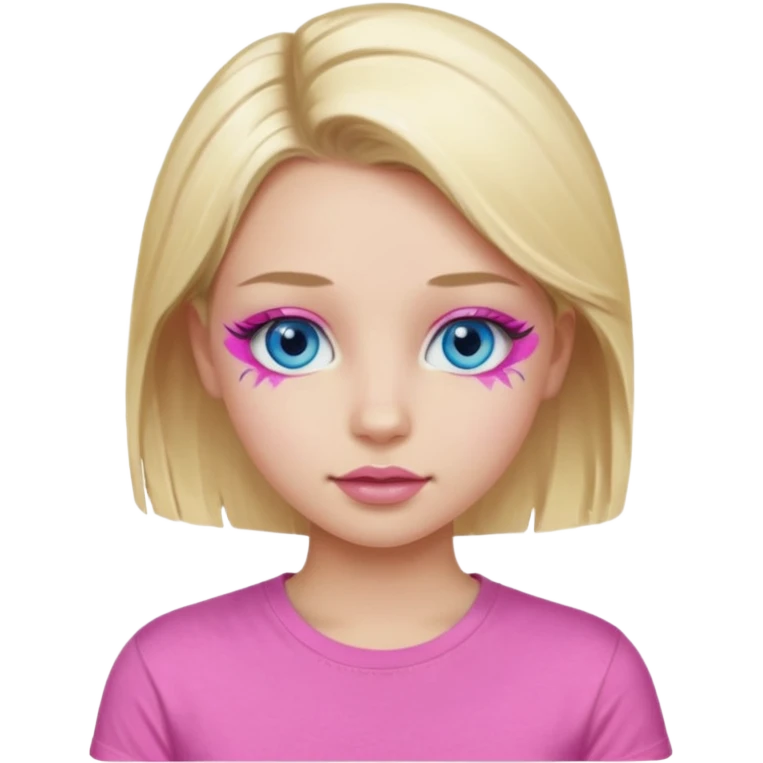 girl with blue eyes blonde in a pink t-shirt with pink lips painted eyelashes and soft facial features emoji