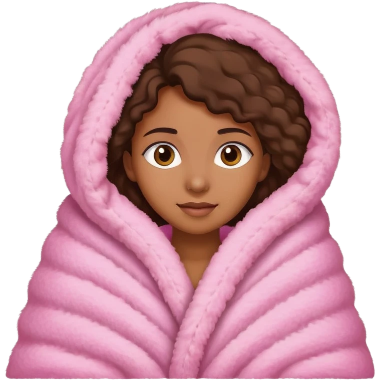 Brown woman in pink fluffy blanket emoji