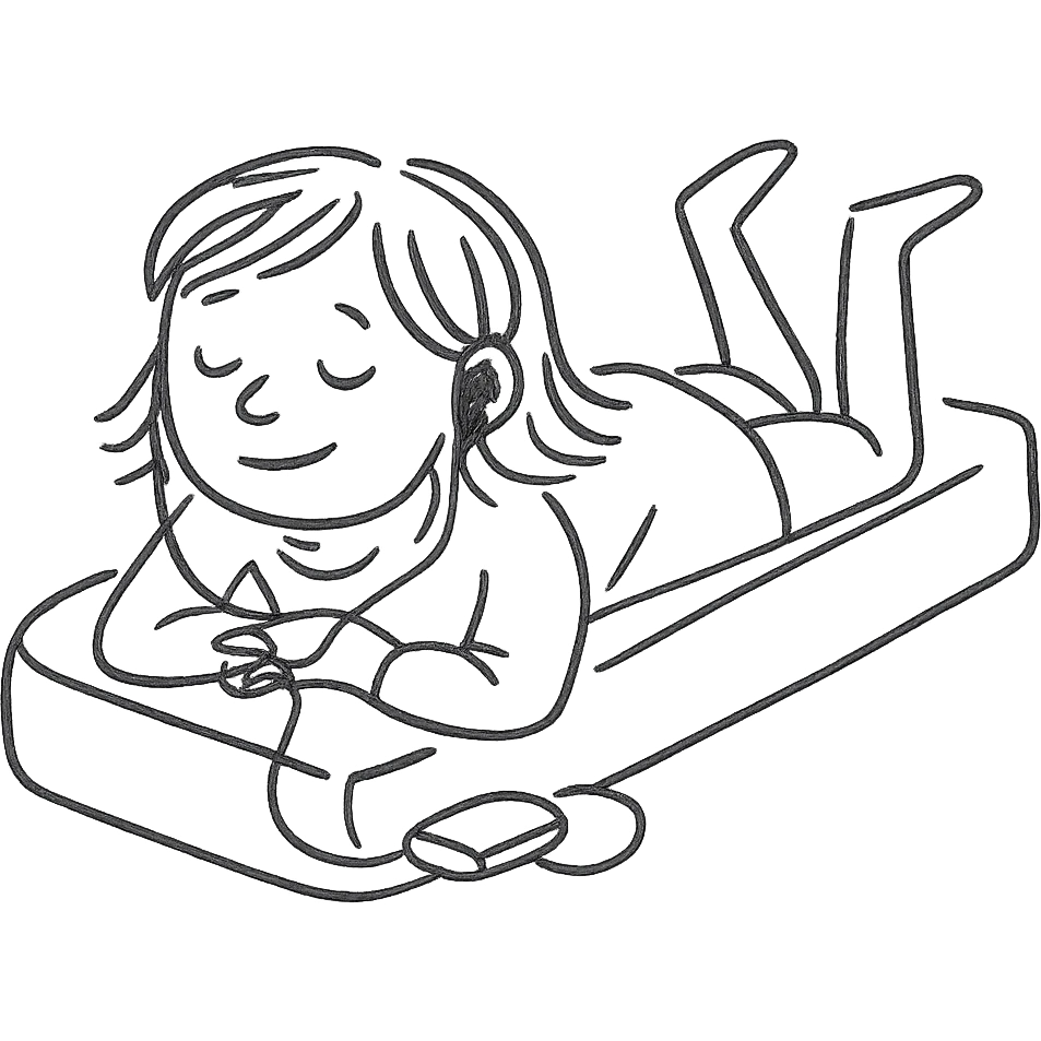 girl lying on bed comfortably listening to music with wired earphones emoji