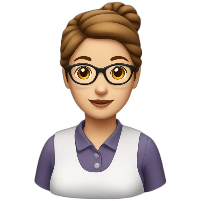 lunch lady with glasses and a bun in brown hair emoji