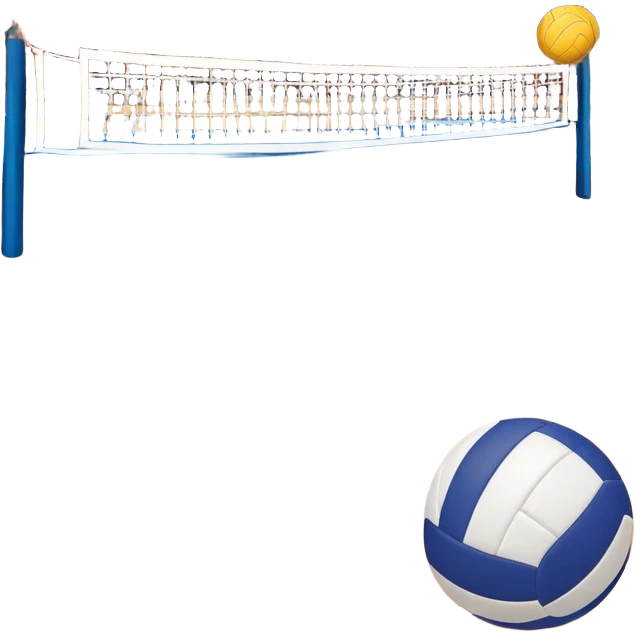 A close-up of a volleyball on the court, with the net in focus and the court markings visible. The background shows the stands filled with spectators, creating an energetic atmosphere of a volleyball match, with attention to detail on the equipment and the surrounding environment. emoji