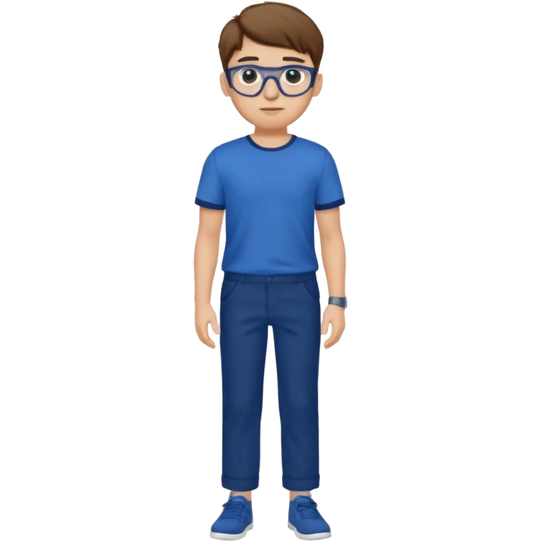 jeune homme garçon taille moyenne corpulence maigre cheveux chatain court yeux bleus lunettes photo de pieds en pantalon  emoji