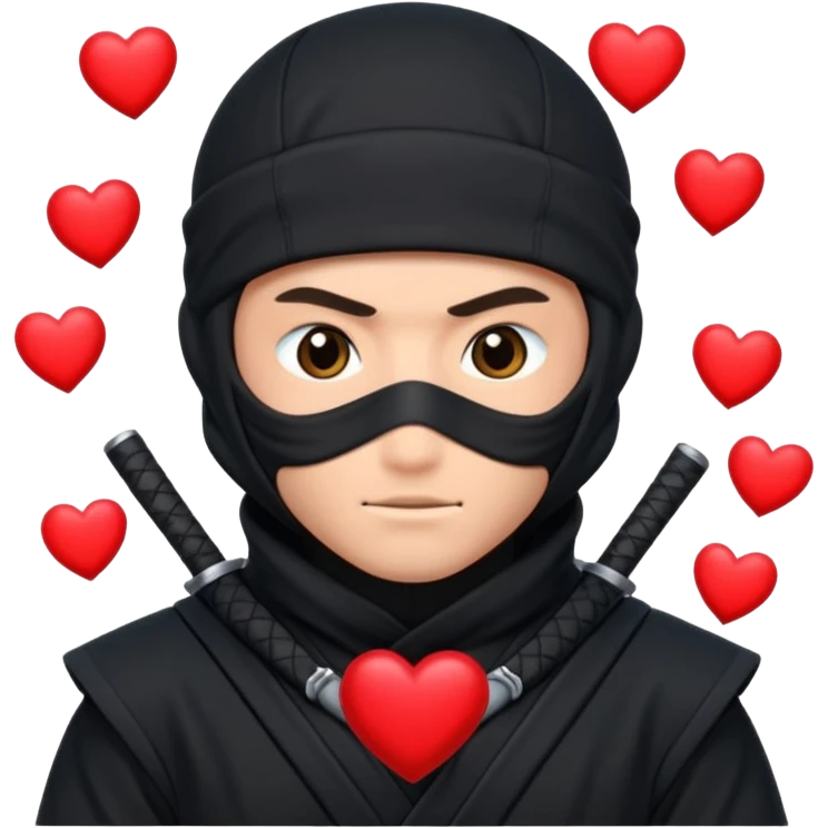 A ninja dressed in black, showing signs of love — like hearts around him or heart eyes. emoji