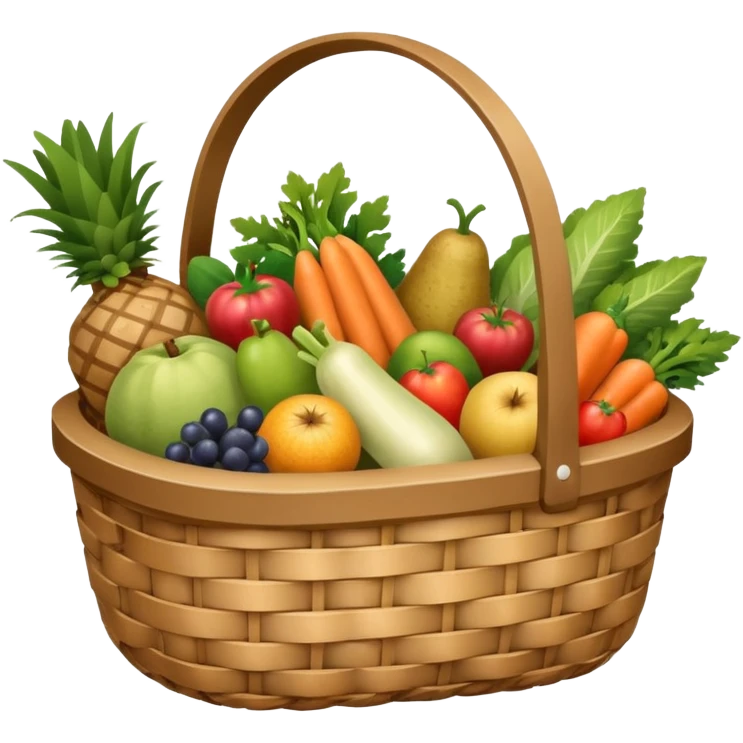 wicker basket with groceries, no pattern on the bag emoji
