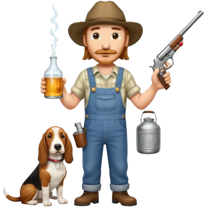 hillbilly half basset hound half man with moonshine and gun emoji emoji