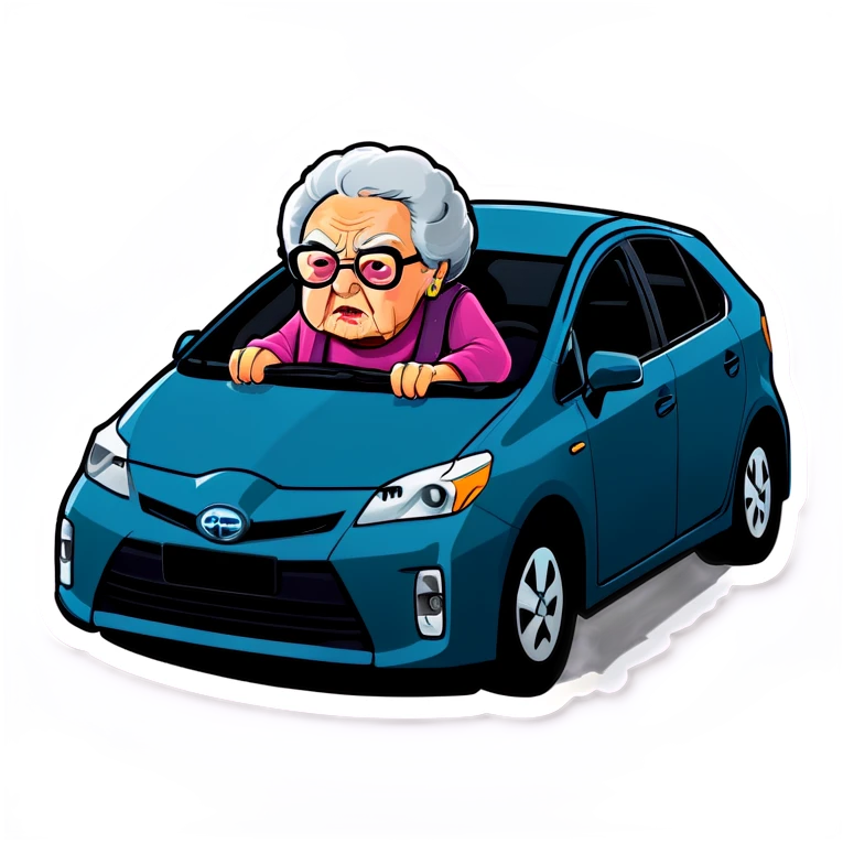 Angry grandma drives a grayPrius  emoji