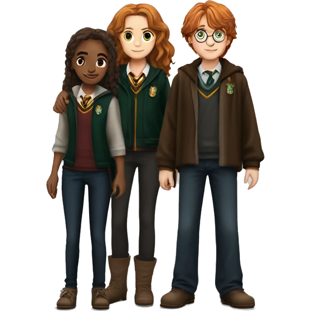 harry potter and hermione granger and ron weasley standing together emoji