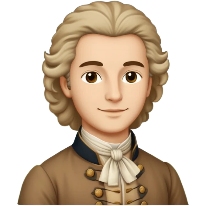 Rousseau with nature background, soft smile, 18th-century clothing emoji