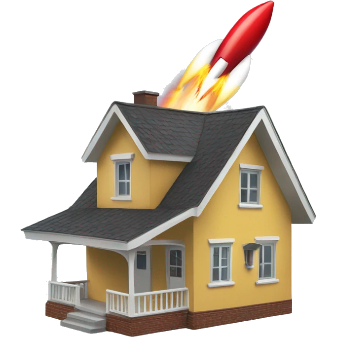 house with rocket launching up out of roof emoji