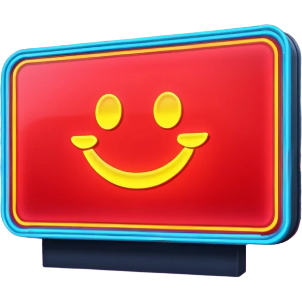 Neon Billboard + red product ad + glow reflection, Street Advertisements. emoji