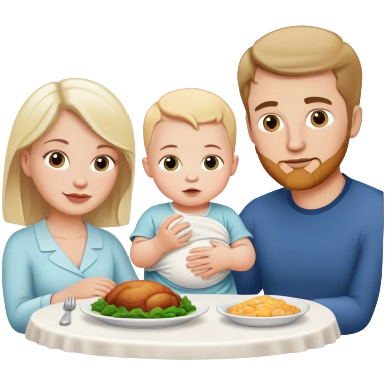 White man, white woman, and white baby at dinner emoji