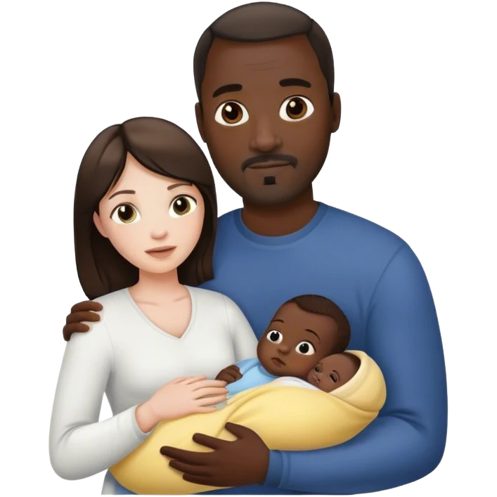 white brunette woman and black father holding a white baby,  emoji