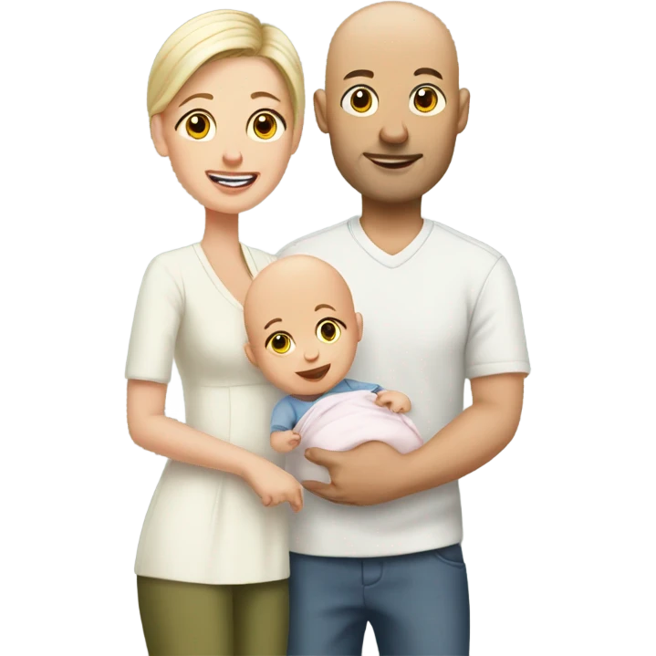 Bald Husband and wife with baby emoji