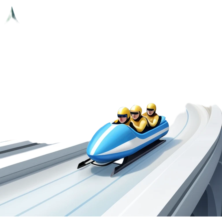 An icon featuring a sleek bobsled with athletes racing down an icy track at high speed, helmets on and bodies aligned for aerodynamics. The scene is set in a stunning snowy mountain valley with pine trees, spectators, and crisp blue sky. Transparent background captures the thrill of bobsleigh. emoji