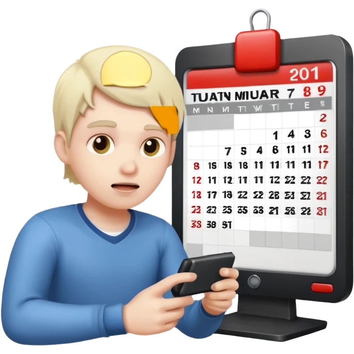 A person playing video games, with a calendar showing a deadline emoji