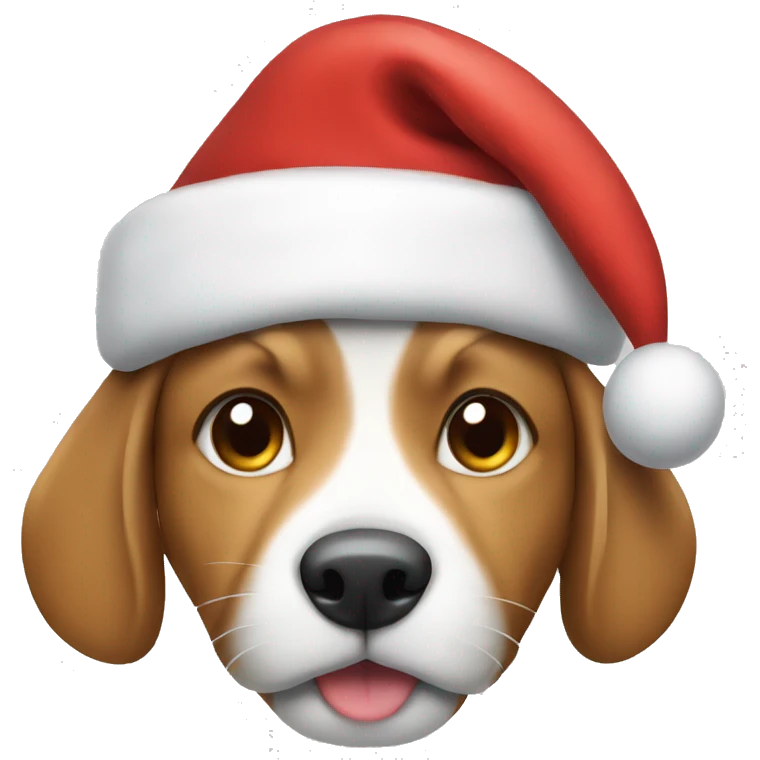 Dog eating with a cat in a Christmas hat  emoji