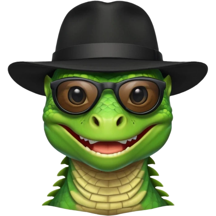 capitalist iguana head with black sunglasses and hat smiling sarcastically emoji
