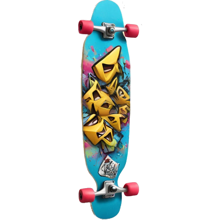 longboard with graffiti emoji